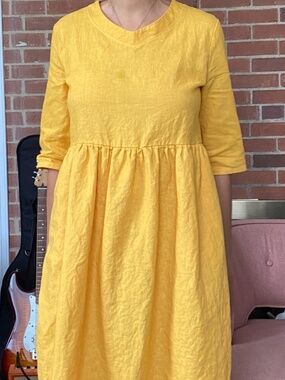 Yellow Linen Dress Relaxed Fit